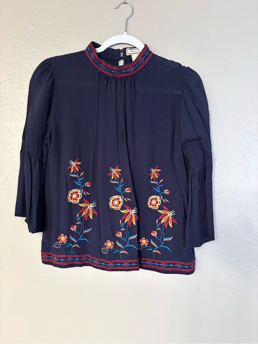 Flying Tomato Navy Embroidered Floral Blouse